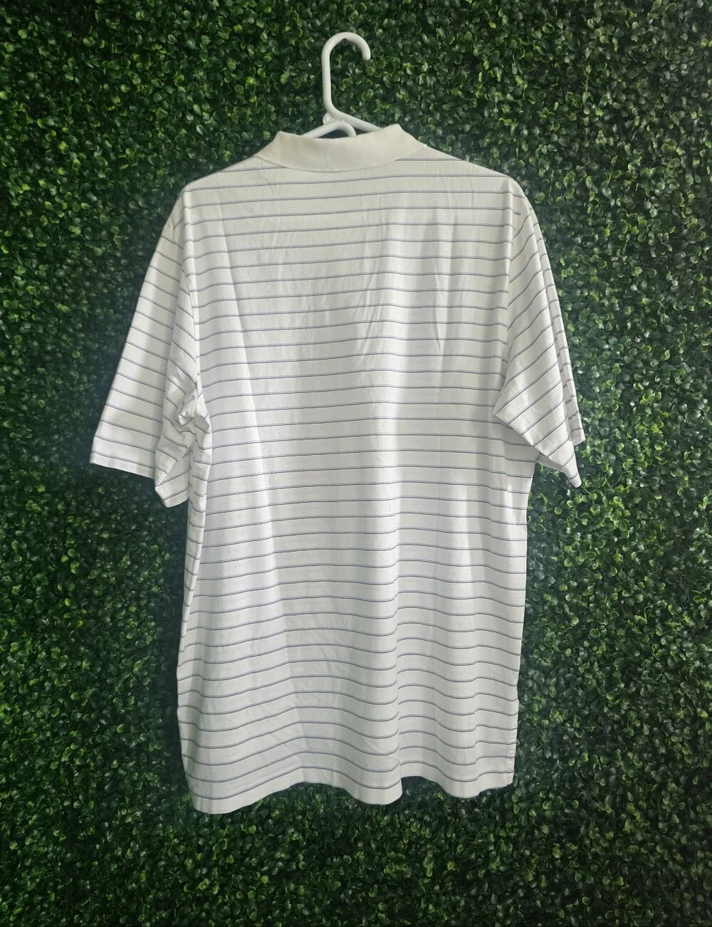Ralph Lauren Men’s White Polo with Thin Navy Stripes Size L